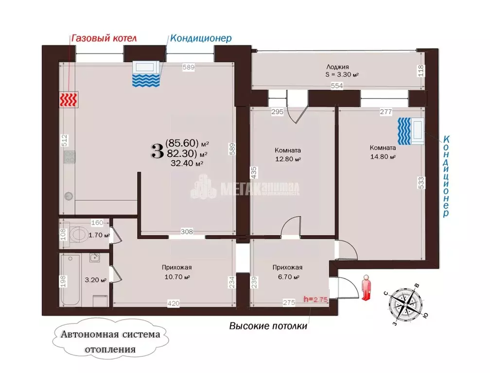 3-к кв. Брянская область, Брянск ул. Пушкина, 33 (82.3 м) - Фото 1