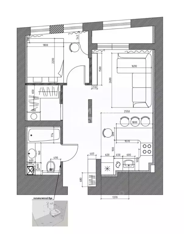 2-к кв. Башкортостан, Уфа ул. Блюхера, 3/6 (41.9 м) - Фото 2