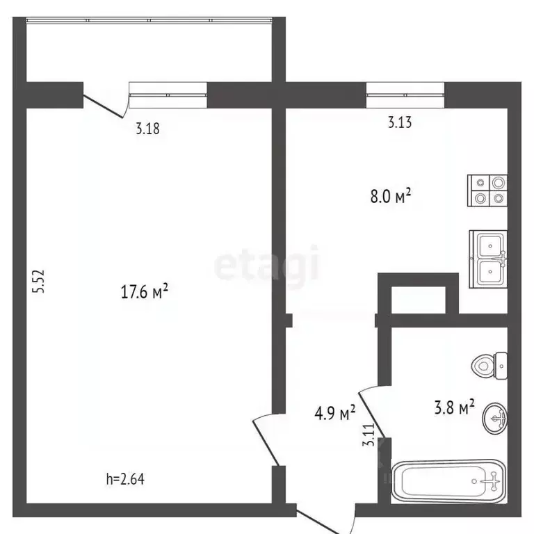 1-к кв. Ямало-Ненецкий АО, Ноябрьск ул. Дзержинского, 20 (34.8 м) - Фото 2