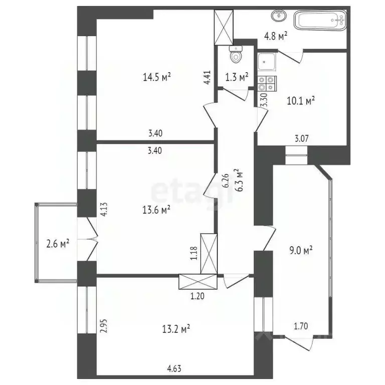 3-к кв. Ростовская область, Ростов-на-Дону ул. Баумана, 14 (63.8 м) - Фото 0