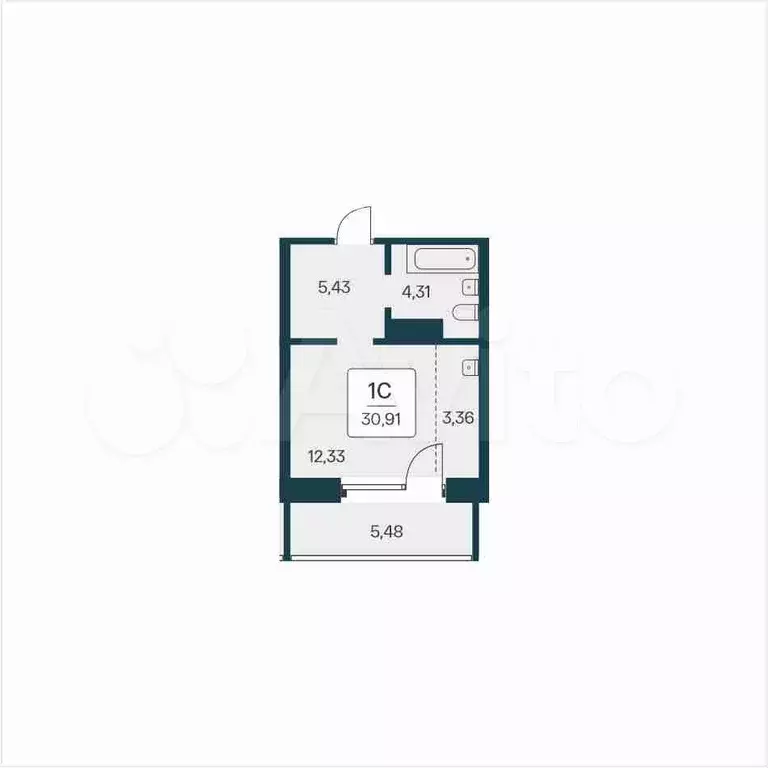 Квартира-студия, 30,9 м, 12/25 эт. - Фото 0