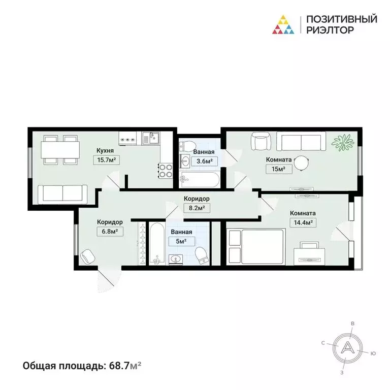 2-комнатная квартира: Санкт-Петербург, Зеленогорская улица, 3 (69 м) - Фото 0