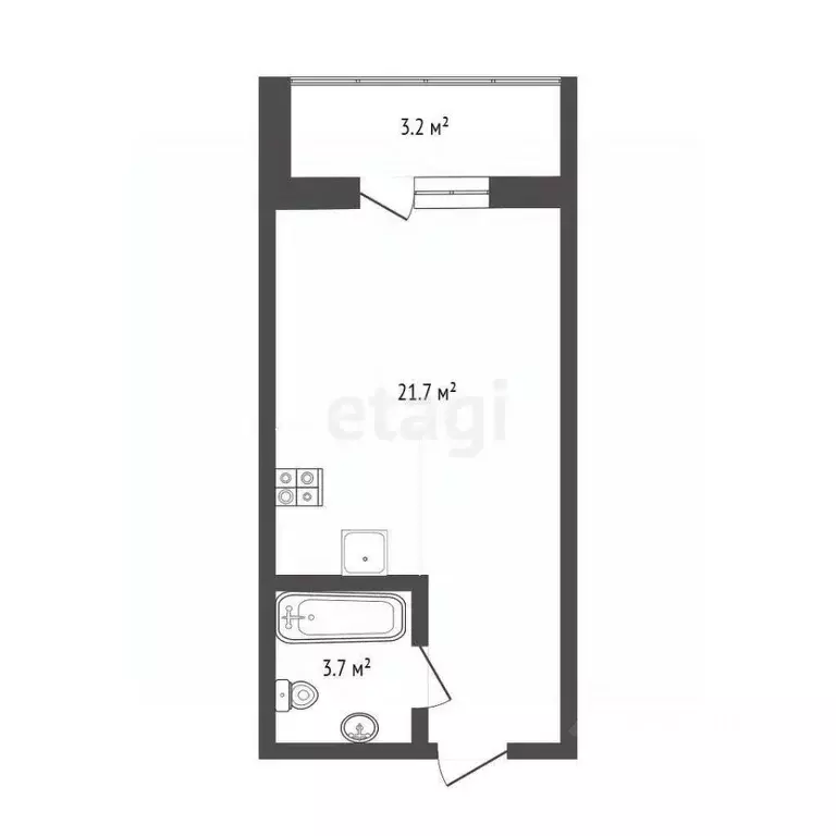 Студия Тюменская область, Тюмень Комбинатская ул., 54к2 (24.7 м) - Фото 2