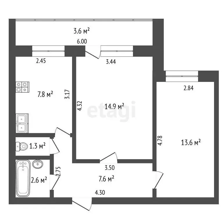 2-комнатная квартира: Стерлитамак, улица Гоголя, 94 (47.8 м) - Фото 1