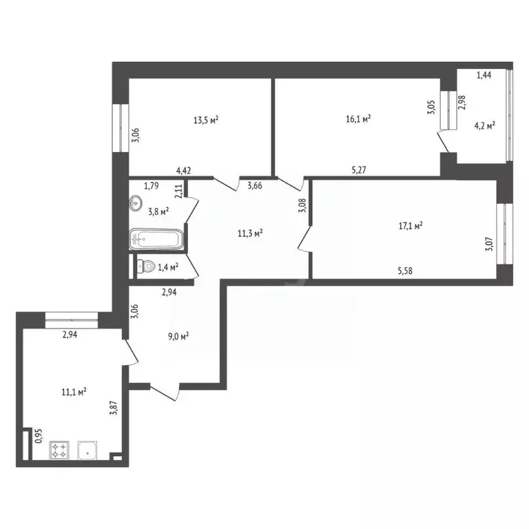 3-к кв. Башкортостан, Уфа ул. Мусы Джалиля, 74 (85.4 м) - Фото 1