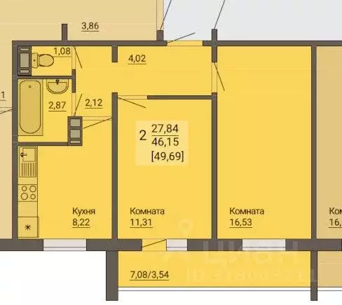 2-к кв. Челябинская область, Челябинск просп. Краснопольский, 30 (50.0 ... - Фото 1