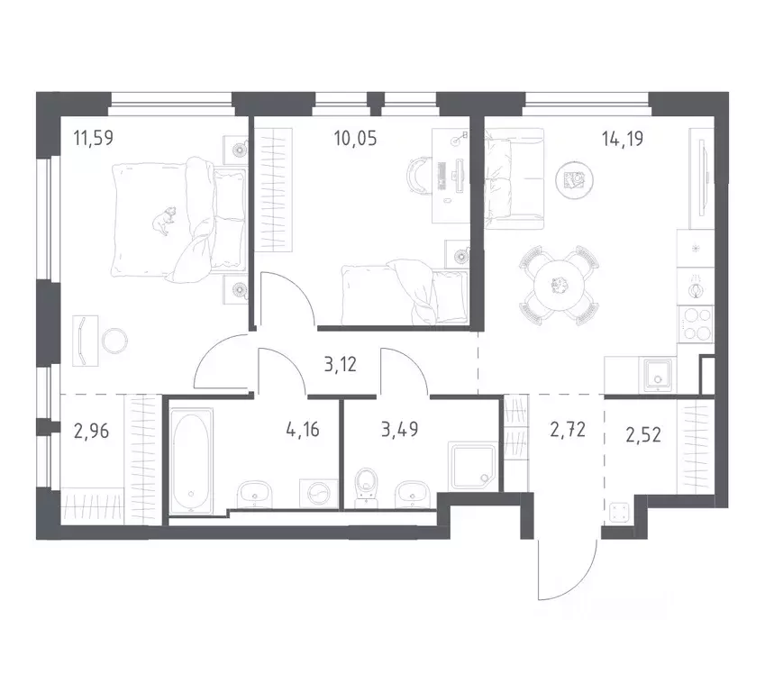 2-к кв. Ленинградская область, Всеволожский район, Свердловское ... - Фото 1