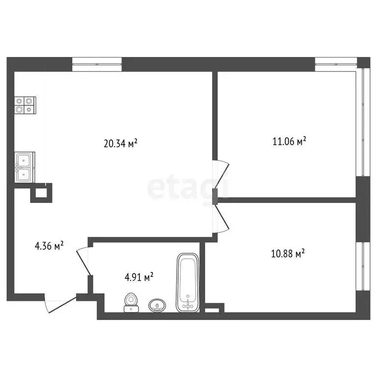2-комнатная квартира: Тюмень, Харьковская улица, 74 (51.6 м) - Фото 1