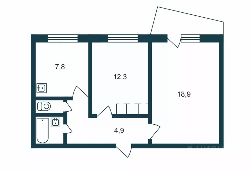 2-к кв. Новосибирская область, Новосибирск Ветлужская ул., 28 (47.1 м) - Фото 2