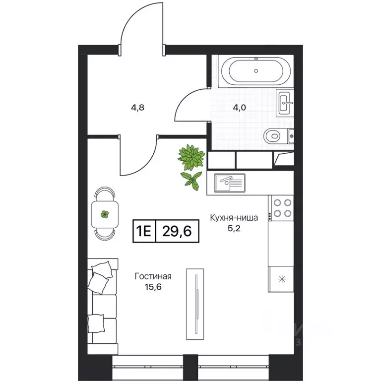 Студия Московская область, Пушкино Пушкино Град жилой комплекс (29.3 ... - Фото 1
