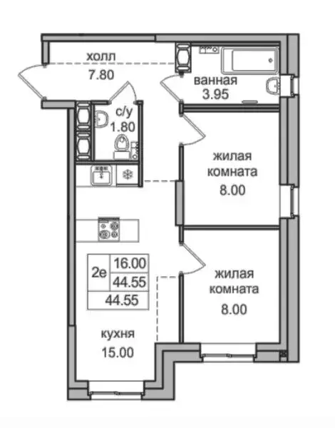 2-комнатная квартира: посёлок Парголово, улица Шишкина, 311 (46 м) - Фото 0