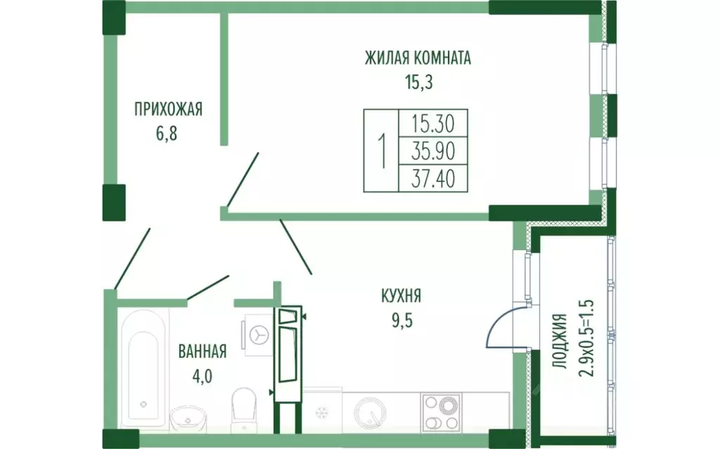 1-к кв. Краснодарский край, Краснодар Круговая ул., 4/1 (38.0 м) - Фото 1