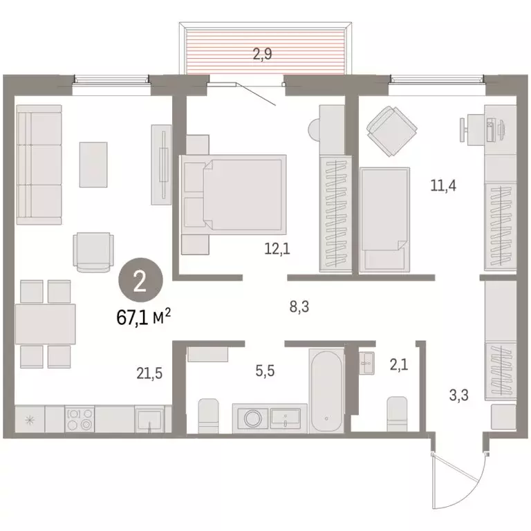 2-комнатная квартира: Курган, жилой район Центральный, ЖК Дом Кино ... - Фото 2
