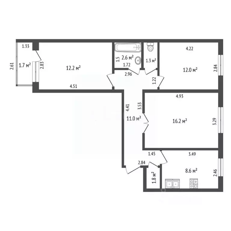 3-к кв. Башкортостан, Стерлитамак ул. Артема, 21Б (68.0 м) - Фото 2