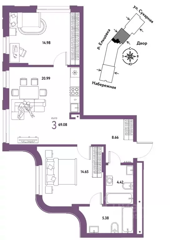 3-к кв. Новосибирская область, Новосибирск Сухарная ул., 109/2 (69.08 ... - Фото 0
