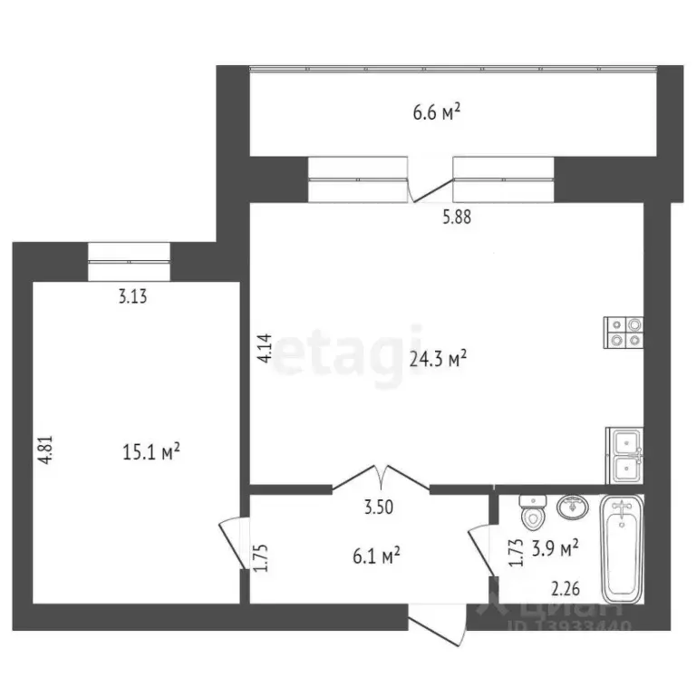 1-к кв. Тюменская область, Тюмень ул. Станислава Карнацевича, 14к1 ... - Фото 2