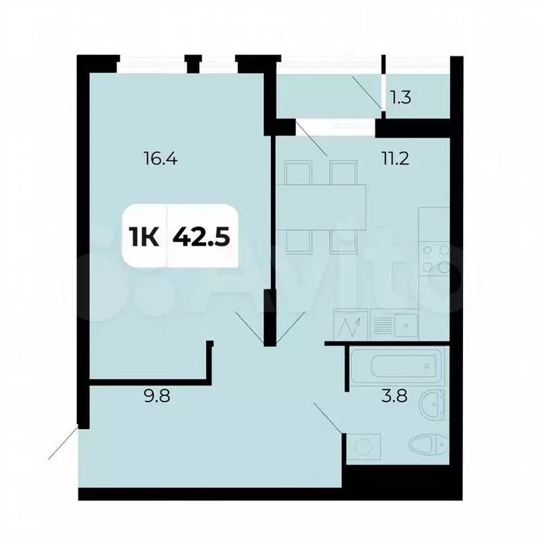 1-к. квартира, 42,5 м, 12/18 эт. - Фото 1