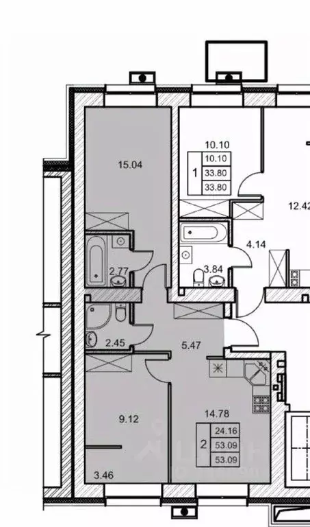 2-к кв. Татарстан, Казань ул. Азата Аббасова, 16 (53.09 м) - Фото 2