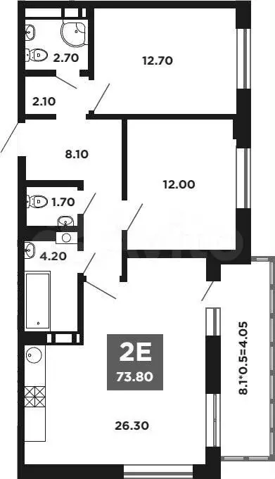 2-к. квартира, 73,8 м, 12/16 эт. - Фото 1