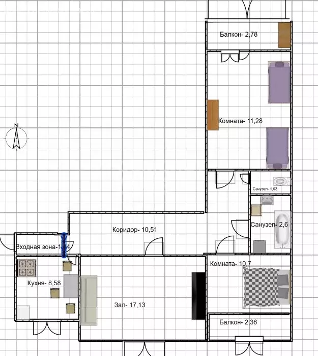 3-комнатная квартира: Ульяновск, Фестивальный бульвар, 22 (65.9 м) - Фото 2