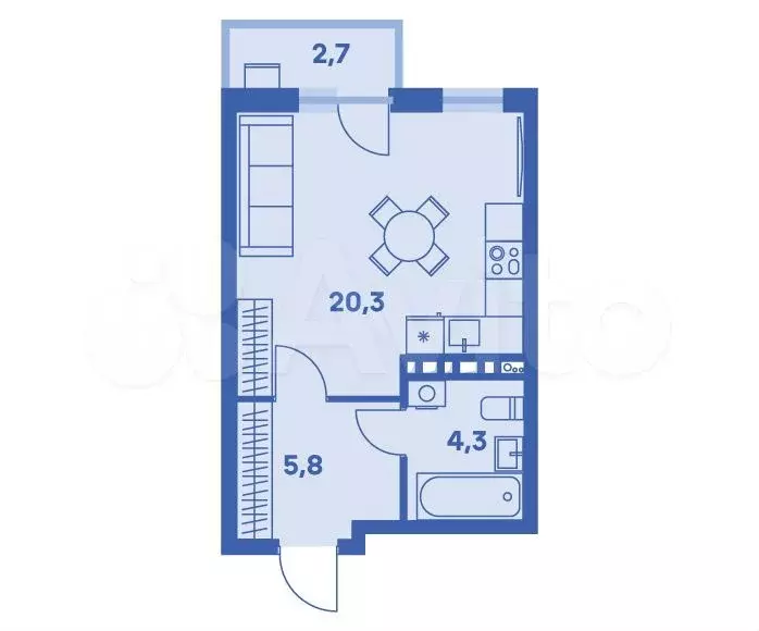 1-к. квартира, 31,2м, 2/9эт. - Фото 0