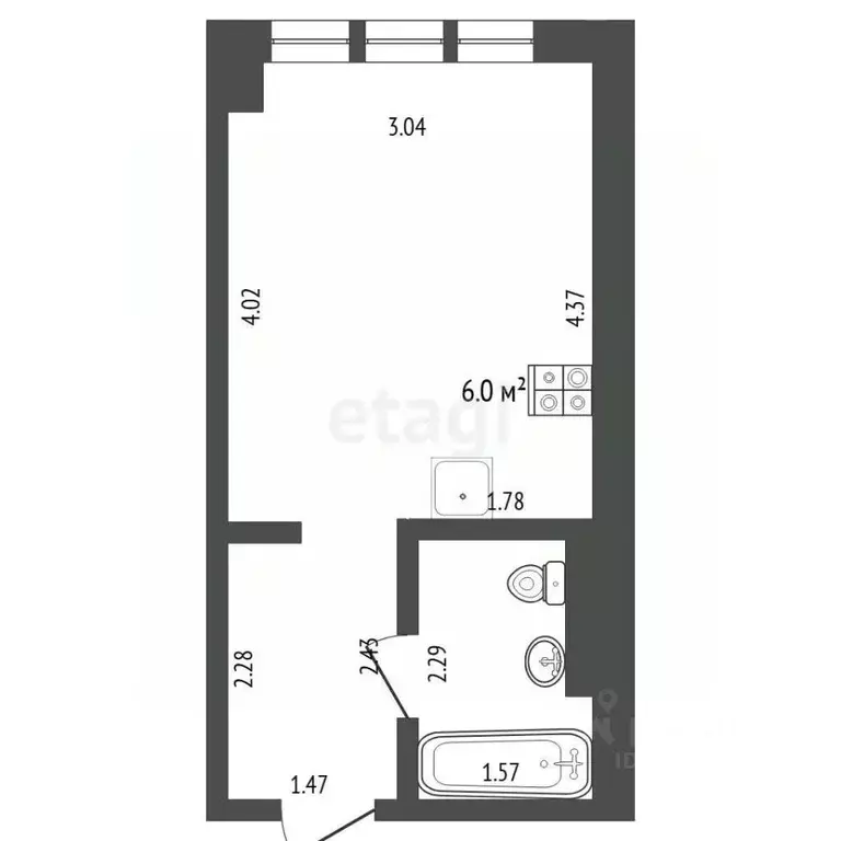Студия Тюменская область, Тюмень Севастопольская ул., 2к4 (20.9 м) - Фото 2