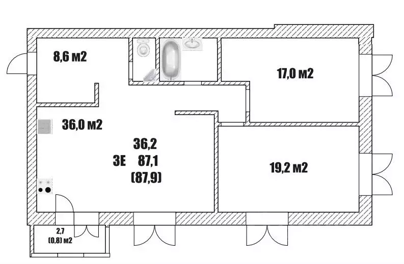 2-к кв. Вологодская область, Вологда ул. Разина, 34 (87.9 м) - Фото 1