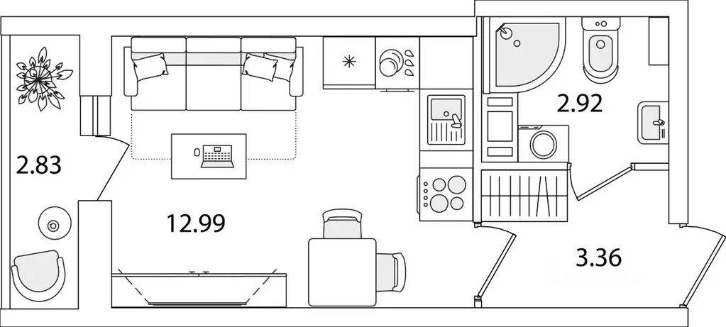 Студия Санкт-Петербург Сосновая Поляна исторический район,  (20.69 м) - Фото 1