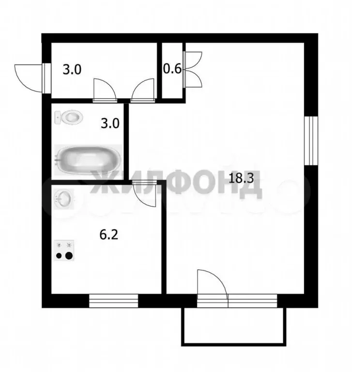 1-к. квартира, 31,1 м, 3/5 эт. - Фото 0