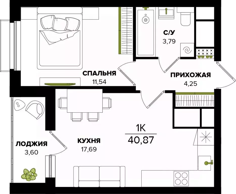 1-к кв. Тульская область, Тула  (40.87 м) - Фото 0