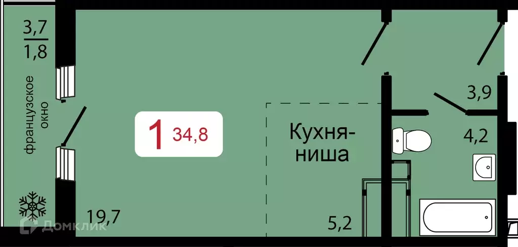 Продаётся 1-к квартира, 34.8 м - Фото 1