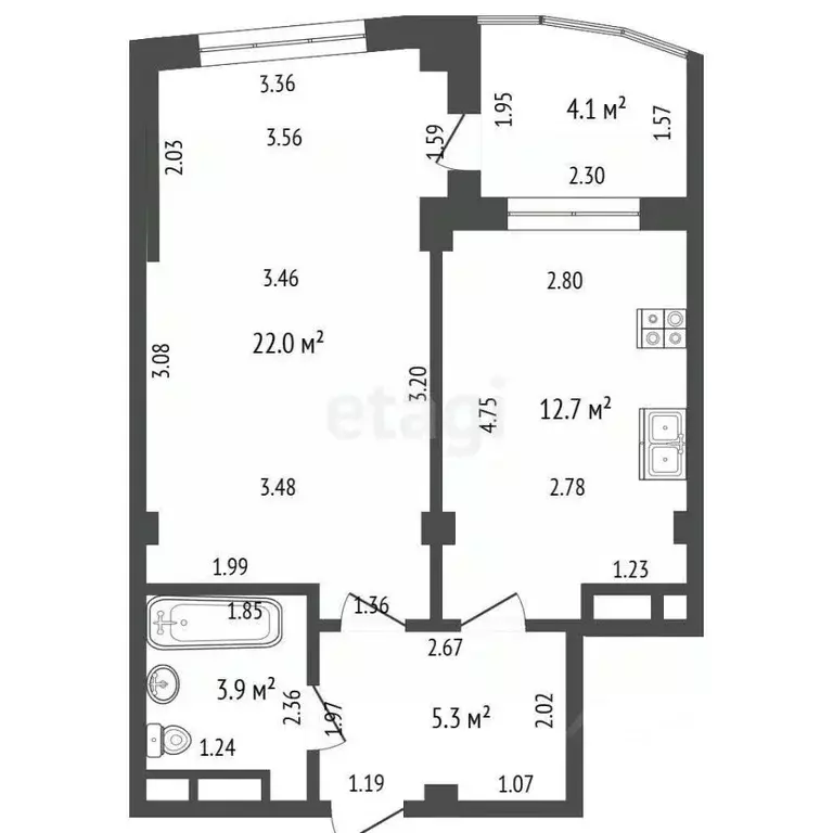 1-к кв. Чувашия, Чебоксары ул. Николая Гастелло, 4 (43.9 м) - Фото 1
