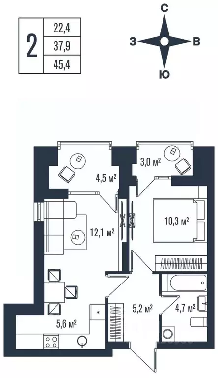 2-к кв. Приморский край, Владивосток ул. Тухачевского, 33к2 (45.4 м) - Фото 1