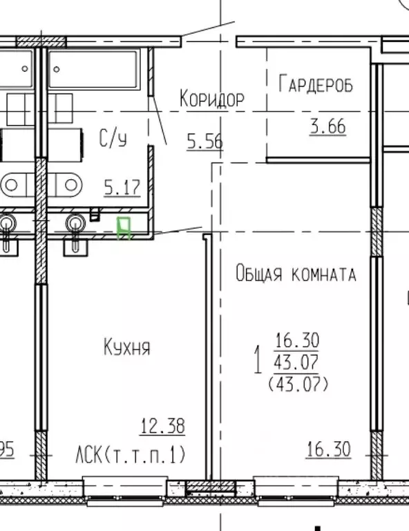 1-к кв. Воронежская область, Воронеж ул. Сергея Лазо (43.07 м) - Фото 0