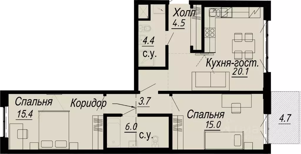 2-к кв. Санкт-Петербург наб. Реки Карповки, 27 (70.8 м) - Фото 0