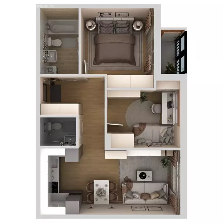 3-комнатная квартира: деревня Кондратово, Водопроводная улица, 5 (54.3 ... - Фото 2