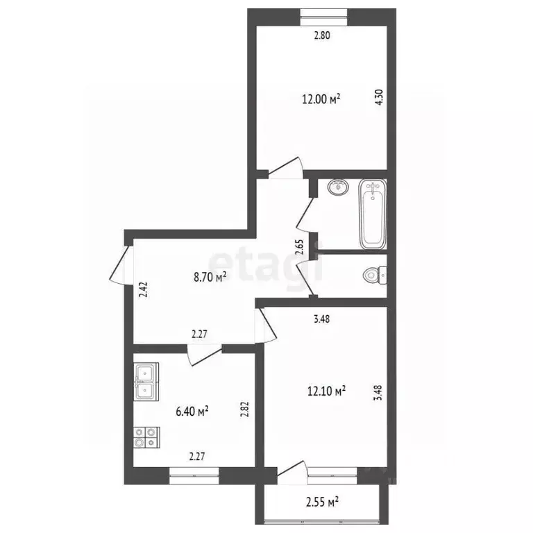 2-к кв. Ямало-Ненецкий АО, Новый Уренгой Сибирская ул., 31А (52.9 м) - Фото 2