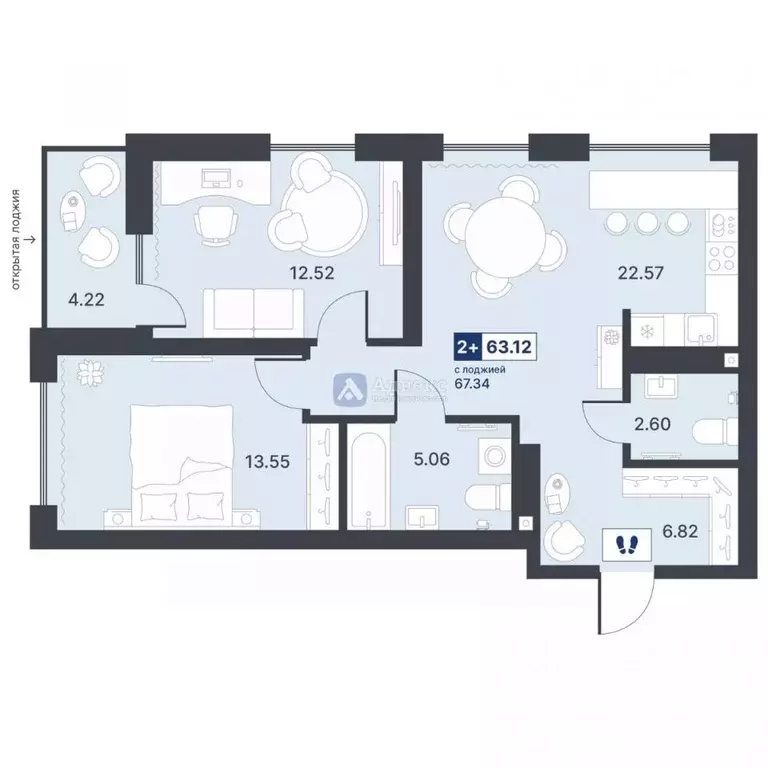 2-к кв. Тюменская область, Тюмень ДОК мкр, ул. Рылеева, 31 (63.12 м) - Фото 1