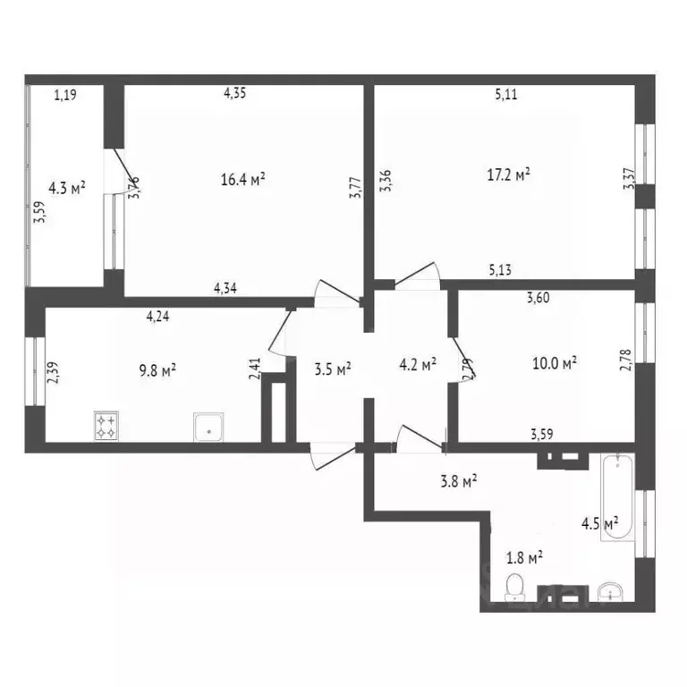 3-к кв. Севастополь просп. Античный, 11А (71.4 м) - Фото 2