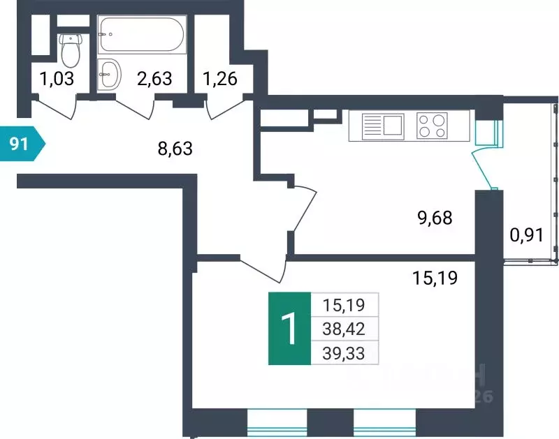 1-к кв. Забайкальский край, Чита ул. Бабушкина, 42Б (39.33 м) - Фото 0