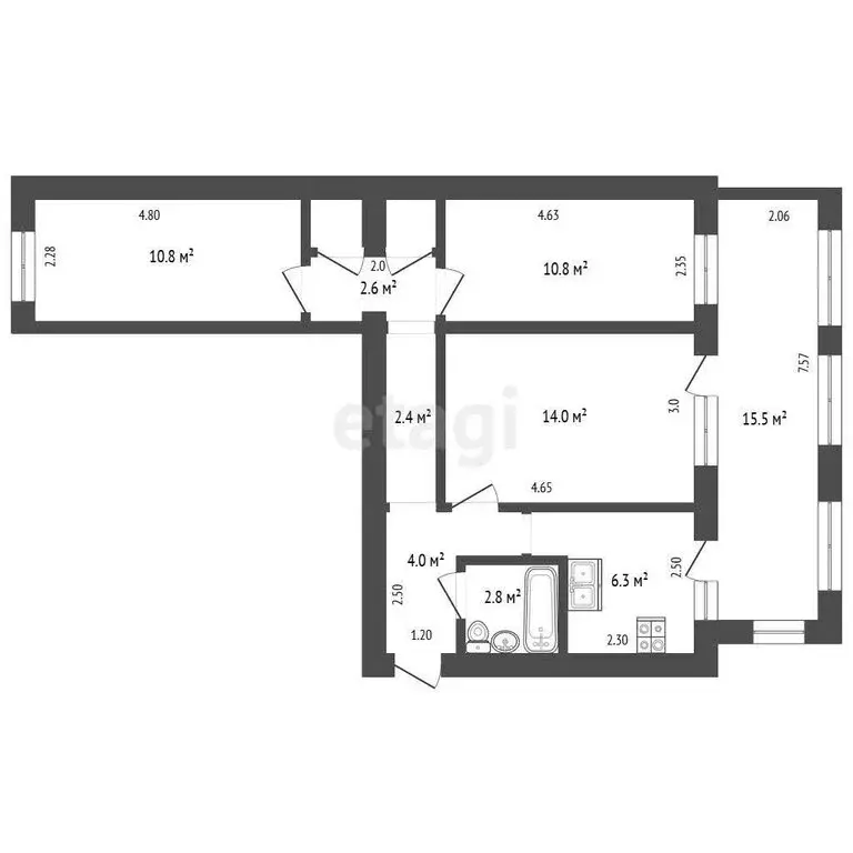 3-комнатная квартира: Гаспра, Риекская улица, 5 (70.6 м) - Фото 1