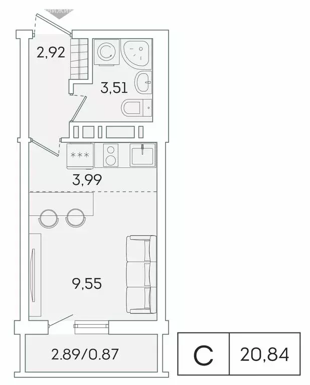 Квартира-студия: Мурино, Графская улица, 6к1 (19.9 м) - Фото 0