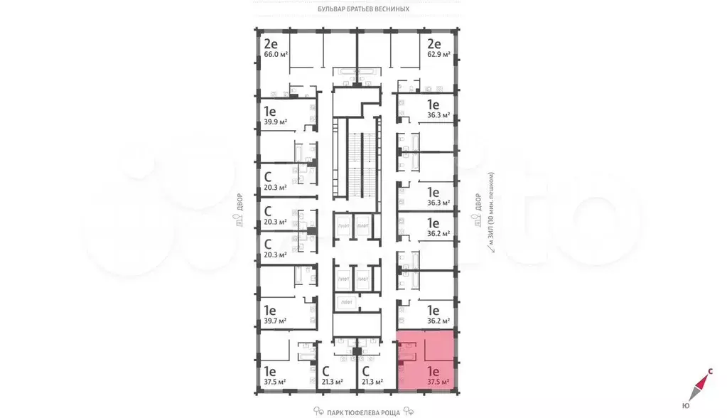 1-к. квартира, 37,5 м, 36/43 эт. - Фото 1