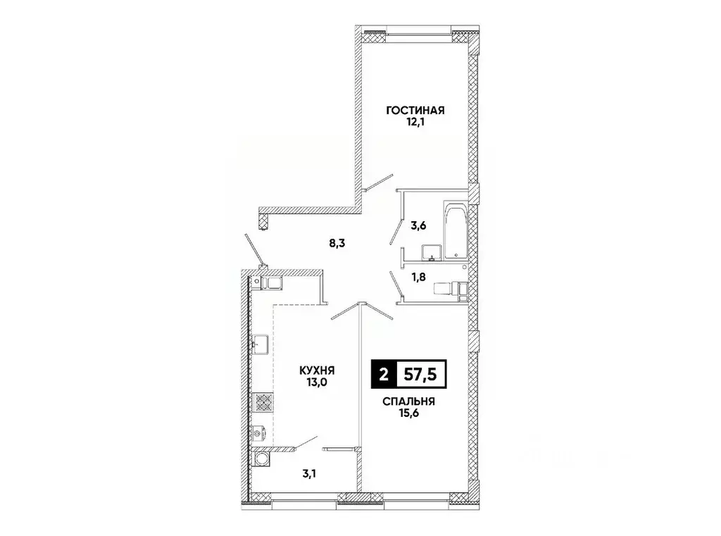 2-к кв. Ставропольский край, Ставрополь ул. Андрея Голуба, 12к6 (57.5 ... - Фото 1