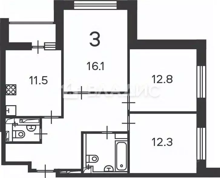 3-к кв. Москва Полярная ул., 3 (75.0 м) - Фото 2