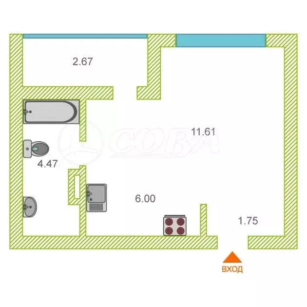 Квартира-студия: деревня Патрушева, улица Петра Ершова, 14 (24 м) - Фото 1