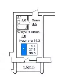 1-к кв. Амурская область, Благовещенск ул. Горького, 205 (30.6 м) - Фото 0