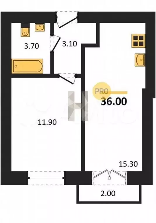 1-к. квартира, 34,2 м, 1/4 эт. - Фото 1