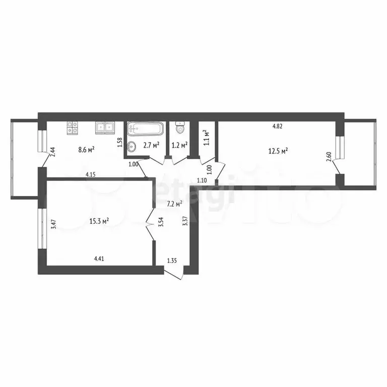 2-к. квартира, 48,6 м, 5/5 эт. - Фото 0