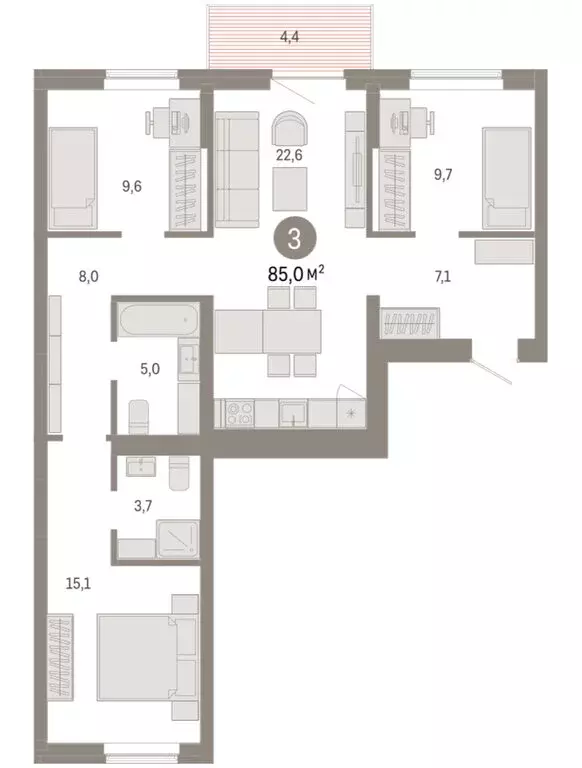 3-комнатная квартира: Омск, Кировский округ (85.03 м) - Фото 1